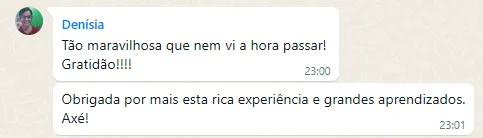 Depoimento de Denísia no WhatsApp sobre a Imersão com Iansã