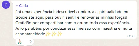 Depoimento de Carla no WhatsApp sobre a Imersão com Iansã
