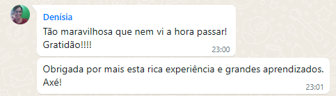 Depoimento de Denísia no WhatsApp sobre a Imersão com Iansã